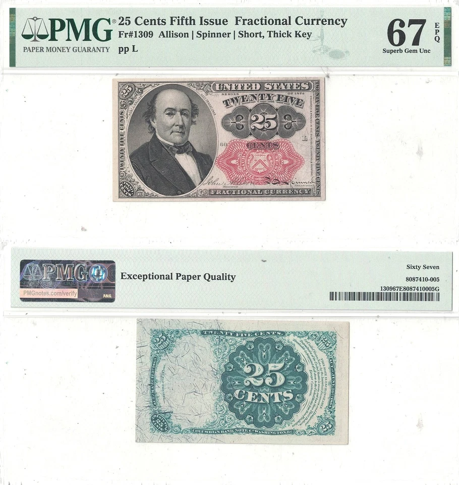 25 Cents 5th Issue Fractional Currency Fr. 1309 PMG-67 EPQ - Image 1 of 3