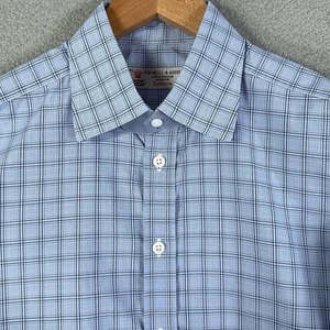 Turnbull & Asser Shirt Mens 15.5 /39cm Blue Plaid 3 Button Cuff Made In England - Picture 1 of 12