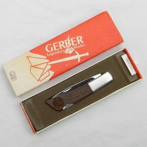 Gerber Sakai, Japan vintage Silver Knight 300A Wood lockback PGi logo knife; NIB - Picture 1 of 12