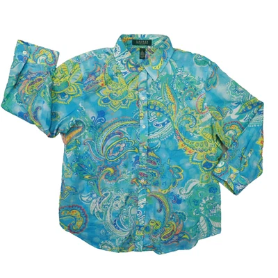 Camisa para mujer Lauren Ralph Lauren azul agua cachemir manga 3/4 abotonada PL Foto 1 de 4