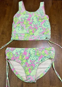 Lilly Pulitzer Girls Sz 14 Green Pink FRIED CATFISH Bikini Swim Top $ Bottom VTG - Picture 1 of 1