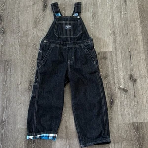 Oshkosh B'Gosh 3T Vestbak Overalls Jean Denim Plaid Flannel Lined Bibs Boys - Picture 1 of 10