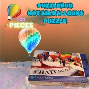 New Puzzlebug 500 Piece Jigsaw Puzzle (Hot 💨🎈 Air Balloons - Chateau D'Oex  - Picture 1 of 7