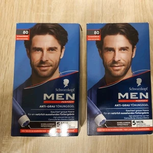 2 Packungen Men Perfect Anti-Grau Tönungs-Gel 80 Schwarzbraun (80 ml) Haarfarbe - Bild 1 von 1