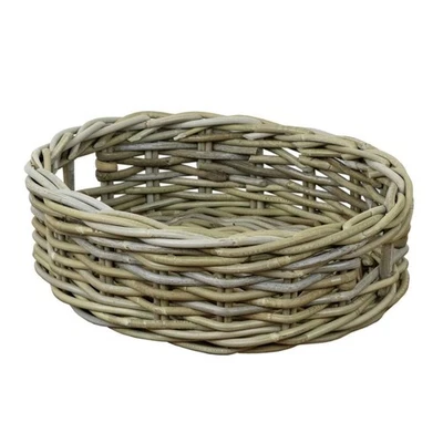 Grey & Buff Rattan Oval Storage Baskets Empty Hamper Woven Wicker Basket Food - Image 1 of 4