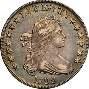 1799 XF Flowing Hair Lady Liberty Draped Bust Silver Dollar Strong Strike Luster - Picture 1 of 6