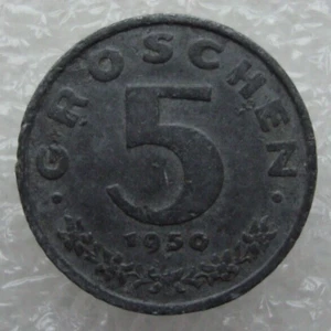 Austria 5 Groschen 1950 Zinc Coin S9 - Picture 1 of 7