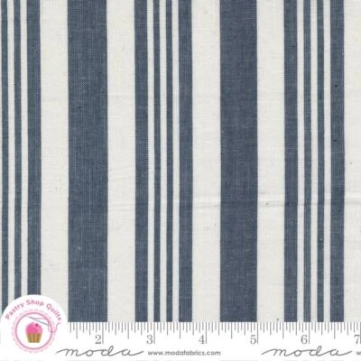 Moda VISTA WOVENS 12217 36 Blue Indigo Navy Stripe JANELL KENT Quilt Fabric - Image 1 of 4