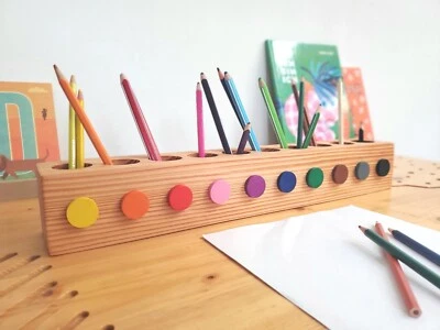 Stiftehalter Holz Montessori Organizer Stiftebox Buntstifthalter Geschenk Kinder - Bild 1 von 3