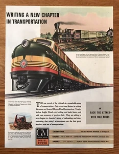 Anuncio de ferrocarril costero años 40, con locomotoras antiguas y nuevas - Imagen 1 de 1