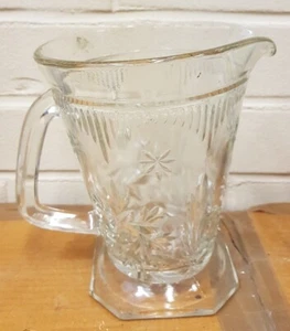 Pressed Glass Jug Pitcher with Unusual Angle Handle, Flower Design Square Base - Picture 1 of 6