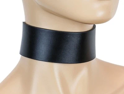 1 3/4" Wide Plain Genuine Black Leather Choker Collar Necklace Roller Buckle - Image 1 of 2