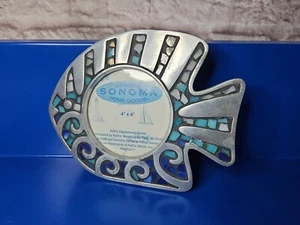 Fish Mosaic Tile and Silver Photo Frame Nautical by Sonoma Home Goods - Picture 1 of 3