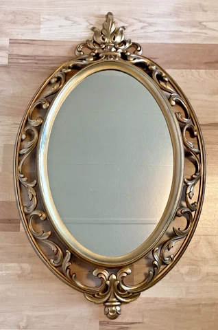 Vintage Oval Wall Mirror Hollywood Regency Rococo Style 28.5" Homco 1962 ORNATE Cover