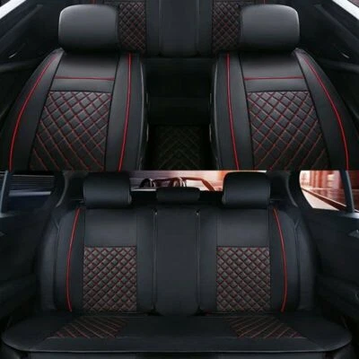 Universal Deluxe PU Leather Car 5 Seat Cover Front Rear Cushion Full Set Protect - Image 1 of 4