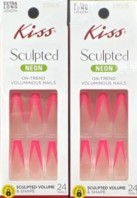Kiss Sculpted Neon Pink Extra Long Length Glue-On Nails 2 Pack 48 Nails - Image 1 of 2