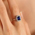 2Ct Emerald Cut Simulated Sapphire Halo Engagement Ring 14K White Gold Plated