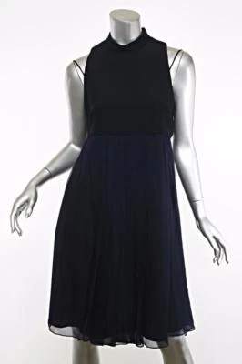 Vestido acampanado sin mangas plisado cuello falso azul marino MIU MIU para mujer 6-42 nuevo con etiquetas $3030 Foto 1 de 4