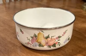 Vintage Fruit And Flowers Enamelware Serving Pan Silver Rim - Picture 1 of 4