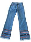 VTG 90s Outlaw Jeans Junior Size 9 High Waist Raw Hem Flare Denim Boho Hippie