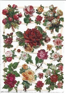 German Embossed SILVER GLITTER Scrap Die Cut - Beautiful Colorful Roses EF7445G - Bild 1 von 1