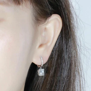 Orecchini pendenti goccia aureola taglio cuscino classico 4,0 ct vero argento 925 regalo per lei - Foto 1 di 8