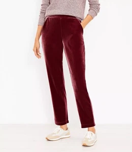 Ann Taylor LOFT Velvet Pull On Slim Ankle Pants Size XS Bold Bordeaux Burgundy - Picture 1 of 1