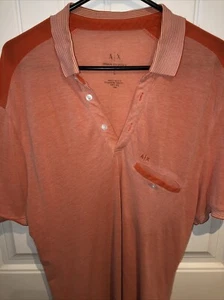 Armani Exchange Polo Shirt Orange Size L Short Sleeve A/X Striped Authentic - Picture 1 of 7