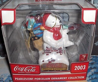 Coca-Cola Bottling Company`2003``Pearlescent Porcelain Bear-Christmas Ornament - Image 1 of 4