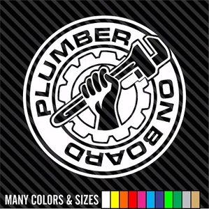 PLUMBER ON BOARD Decal Worker Helmet Hard Hat Car Bumper Vinyl Sticker - Picture 1 of 15