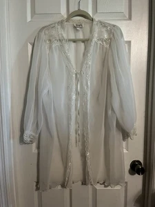 Vtg 70s/60s Vanity Fair Robe White Satin Lace Nylon Sheer Size M USA Made - Picture 1 of 6