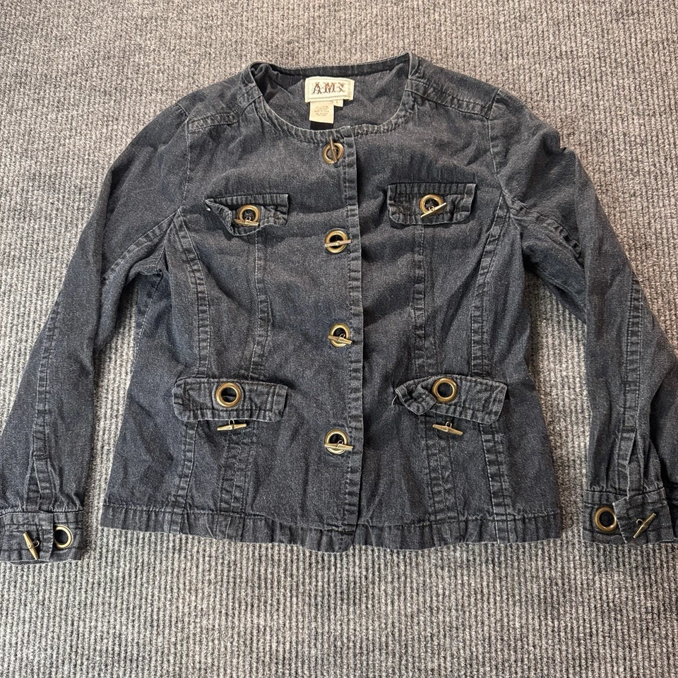 Chaqueta AMI De Colección Para Mujer L Azul Carga Denim Metal Palanca Cyberpunk Oscura Y2K Foto 1 de 4