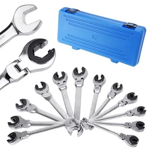 8-19mm Metric Open Flex-Head Ratcheting Wrench Set (12pcs/set), Quick Double ... - Picture 1 of 7
