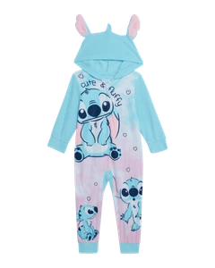 Disney Girls' Stitch Soft Fleece Hooded One Pc Union Suit Pajama Sleepwear, XS - Picture 1 of 1