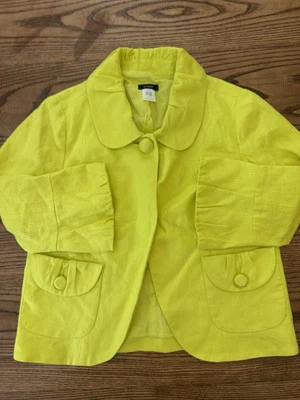 J. Jaqueta Blazer Crew Feminina Citron 100% Linho Tulipa Tamanho 2 - Imagem 1 de 4