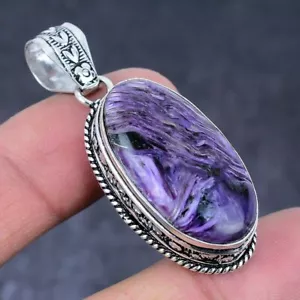 Russian Charoite Gemstone Handmade 925 Sterling Silver Gift Pendant 1.97" b186 - Picture 1 of 4
