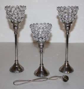 3 Vintage Votivhalter mit Schmucksteinen Splitter Ton Metall Langstiel und Schnupftabak - Bild 1 von 15