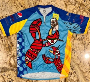 Cycling Jersey Men L Bike Shirt Hyannis Pactimo Lobster Art Triathalon Gym Zip N - Picture 1 of 7