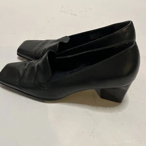 Bandolino Heels Womens Size 6.5M Black Leather Loafer Pump Block Shoes Slip On - Picture 1 of 17