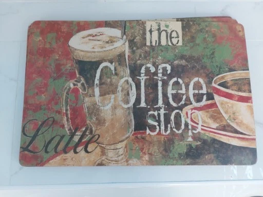 Juego de 4 manteles de corcho gruesos para cocina. Coffe Stop Latte. Foto 1 de 4