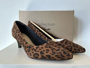 NEW Womens Clarks Size 7 Kitten Heel Pumps Suede Leopard Linvale Jerica - Picture 1 of 9