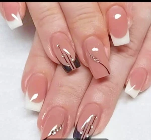 DO-IT-YOURSELF 24Pcs Glossy Press On Nails Nude Square French Tip Medium Length - Imagen 1 de 10