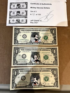 MICKEY MOUSE VACCINE DOLLARS Set of 3 SIGNED NUMBERED JEFF GILLETTE - Picture 1 of 1