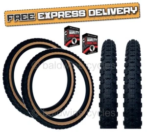 PAIR Baldys 16 x 1.75 BLACK With TAN WALL Kids BMX Mountain Bike TYRES & TUBES - Picture 1 of 13