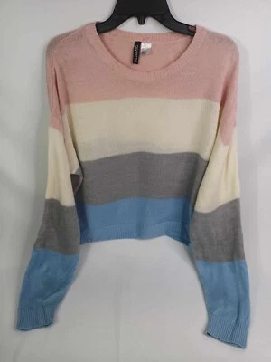 Suéter H&M Dividido Para Mujer Tejido a Rayas Rosa Blanco Gris Azul Talla L Cuello Redondo Foto 1 de 4