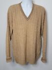 Vintage Jersild 100% Wintuck V-Neck Cable Knit Camel Color Sweater Men's XL Tall