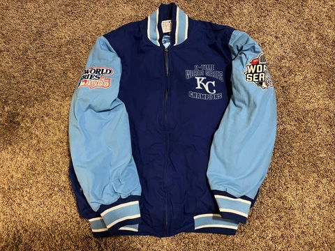 KANSAS CITY ROYALS WORLD SERIES CHAMPIONS Varsity Cotton Jacket LARGE STITCHED Cover