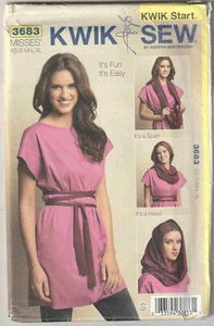 Unused Kwik Sew 3683 Pull-over Tunic Dress Tube Scarf Sewing Pattern Sz XS - XL - Picture 1 of 2