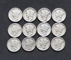 90% Silver US Coin - (12) MERCURY DIME LOT - "JUNK SILVER BULLION"