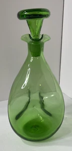 Tapón de jarra de vidrio verde pellizcado de tres lados vintage años 50 Blenko Glass #49 - Imagen 1 de 10